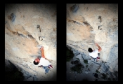 Wes Green huckin’ for the lip and entertaining some air time on Bottom Feeder 5.12d, The Surf Bowl.